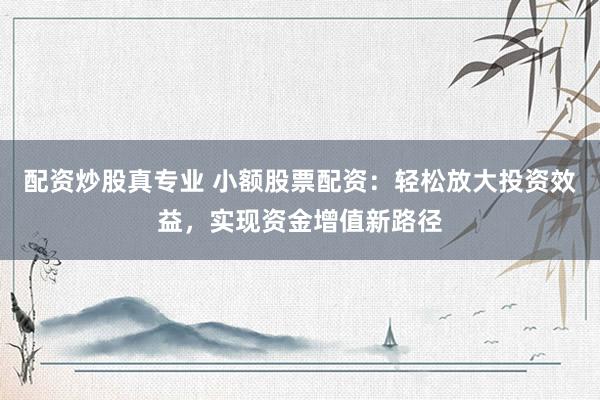 配资炒股真专业 小额股票配资：轻松放大投资效益，实现资金增值新路径