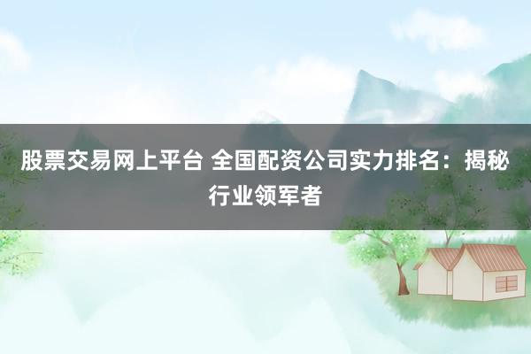 股票交易网上平台 全国配资公司实力排名：揭秘行业领军者
