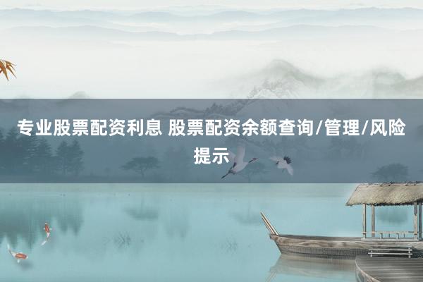 专业股票配资利息 股票配资余额查询/管理/风险提示